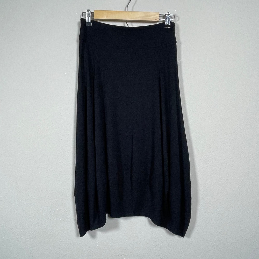 Eileen Fisher Minimalist Skirt Women XS Black Lagenlook Jersey Knit Lantern Midi